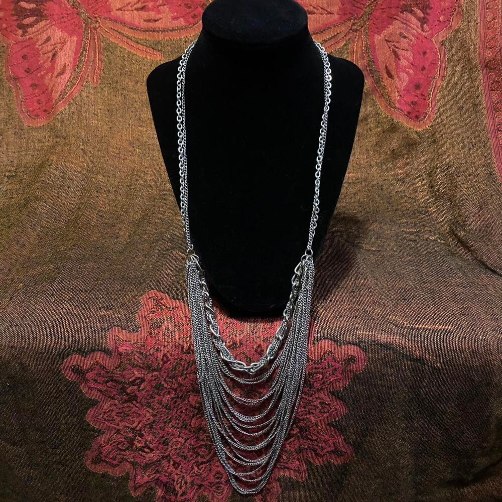 Silver punk layered necklace